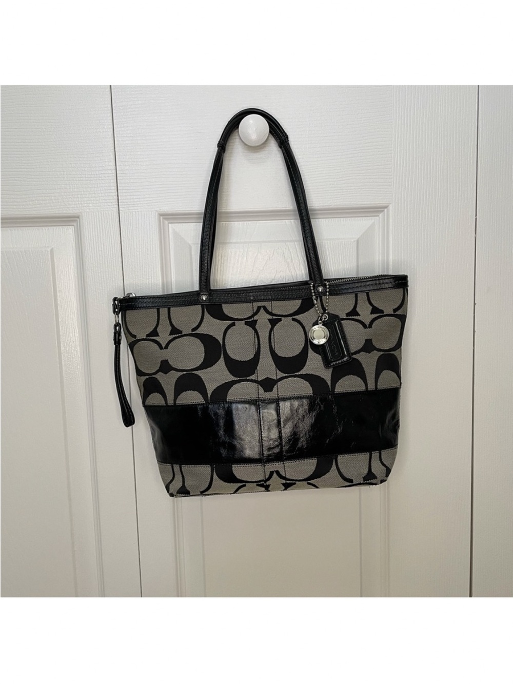 Coach Signature Canvas Tote in Black and Gray